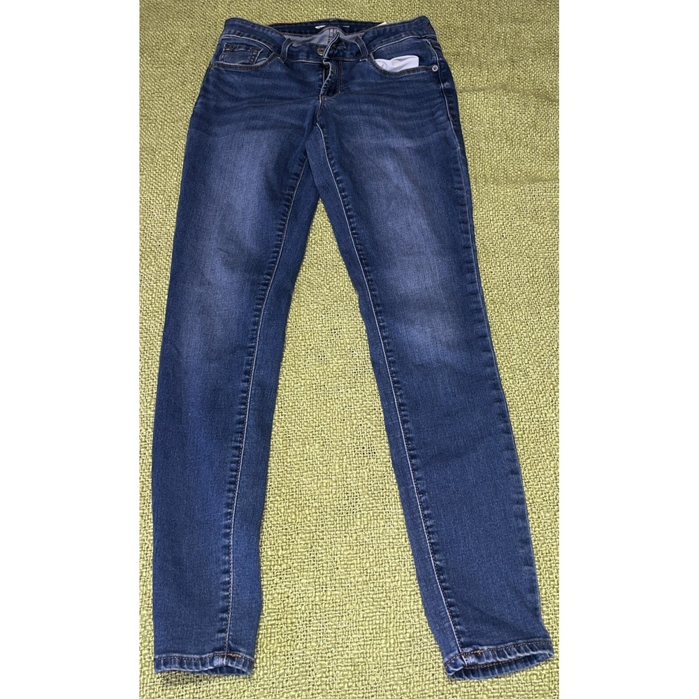 Old Navy Womens Size 0 Rockstar Super Skinny Low Rise Whiskered Denim Blue Jeans